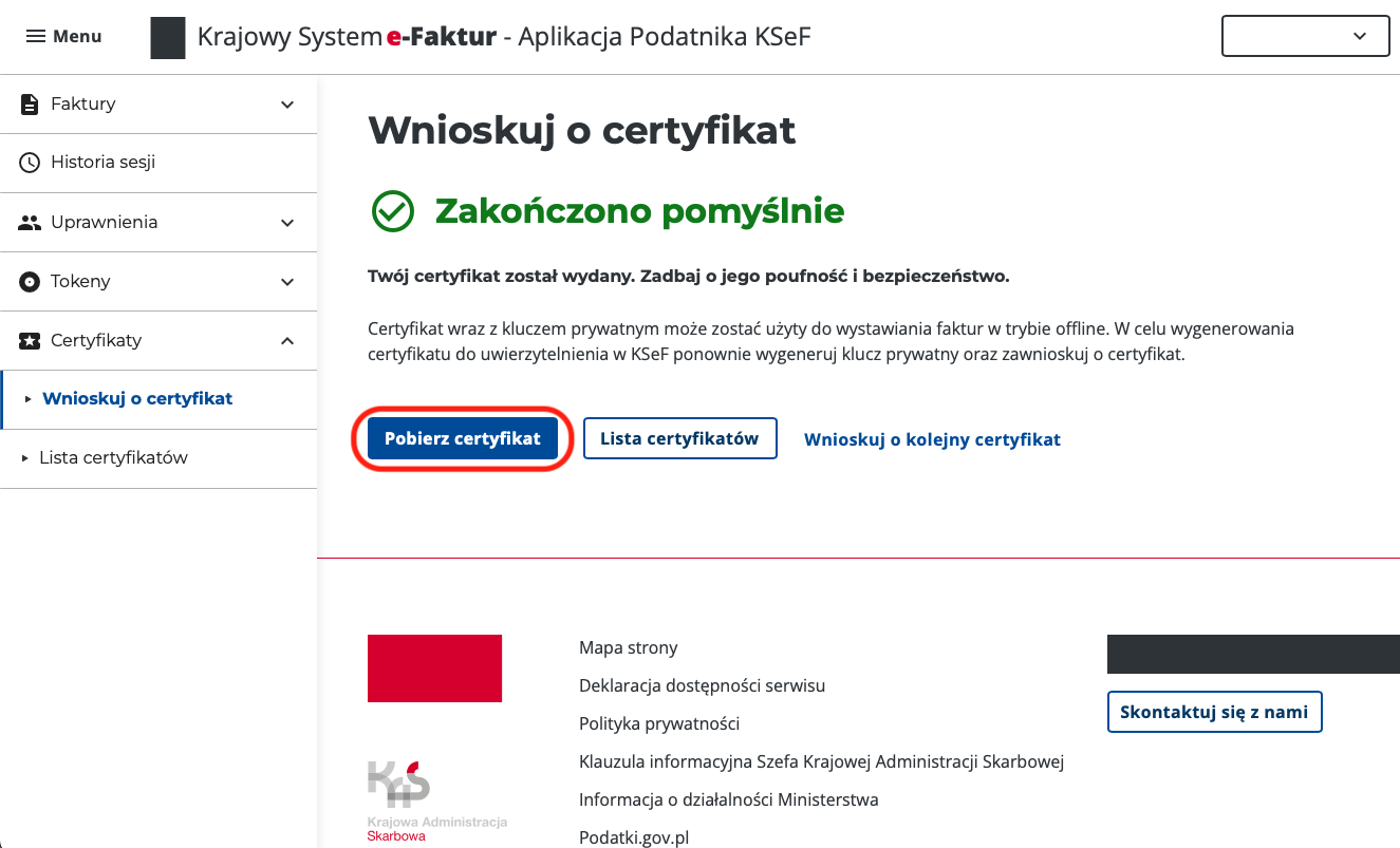 Certyfikat wygenerowany